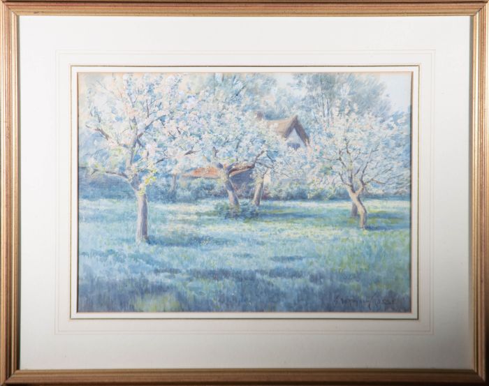 George Norman-Crosse (c.1871–1912) - Watercolour, View of an Orchard in Blossom