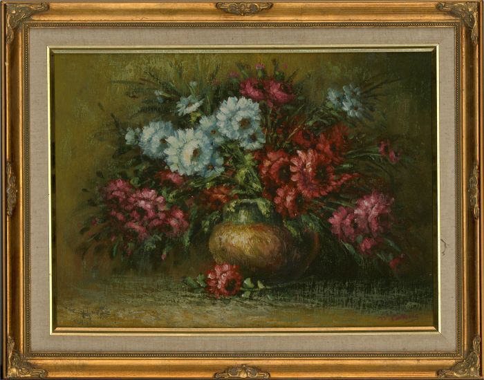 W. Collins - Contemporary Oil, Flowers in Golden Vase