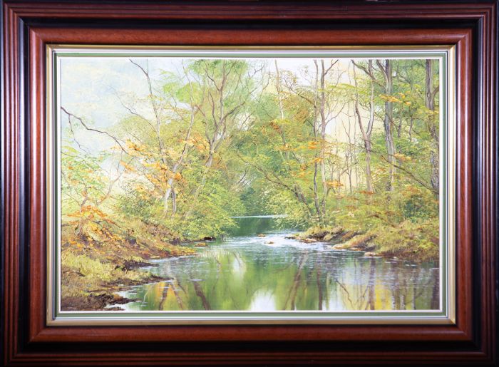 Terry Evans (b.1943) - Contemporary Oil, Sparkling River Through The Woods