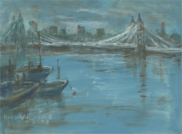Barbara Doyle (b.1917) - 2008 Oil, Albert Bridge at Dusk