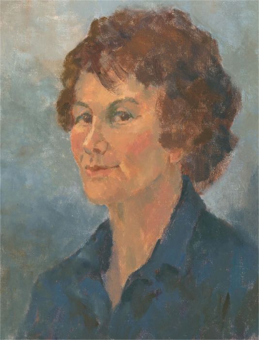 Barbara Doyle (b.1917) - Contemporary Oil, Lady in Blue Shirt