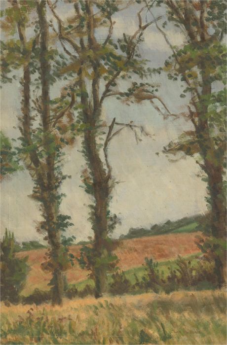 Jean M. Blair - Mid 20th Century Oil, At The Edge Of The Field