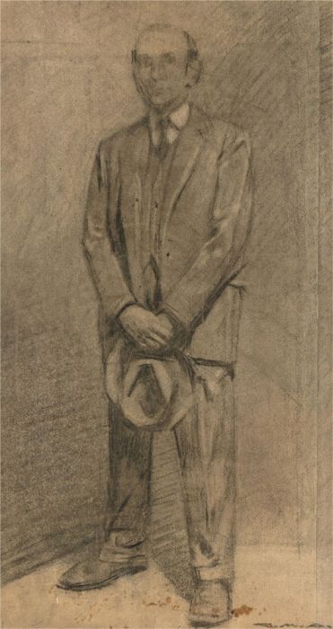 Giorgio Matteo Aicardi (1891-1985) - Charcoal Drawing, Full-Length Portrait