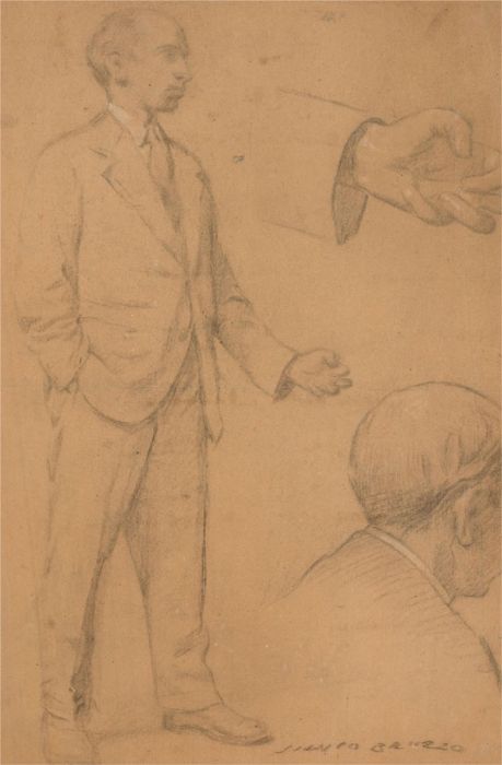 Giorgio Matteo Aicardi (1891-1985) - Charcoal Drawing, Male Full-Length Study