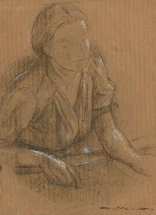 Giorgio Matteo Aicardi (1891-1985) - Charcoal Drawing, Carmela, Maternity Study