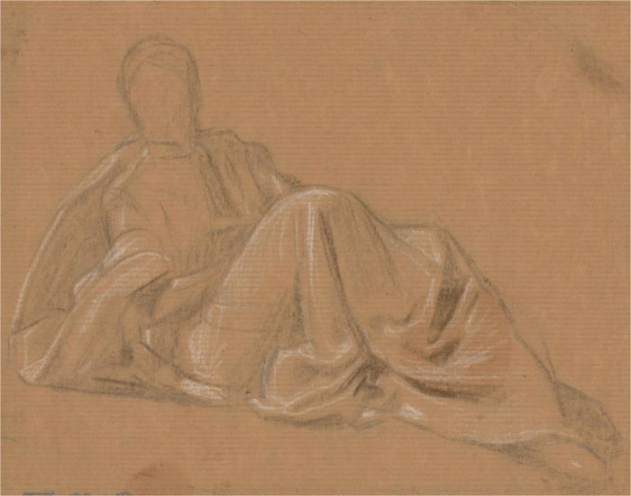Giorgio Matteo Aicardi (1891-1985) - 1940 Charcoal Drawing, Reclining in Robes