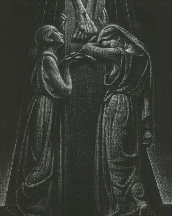 Giorgio Matteo Aicardi (1891-1985) - Chalk Drawing, Weeping by the Cross