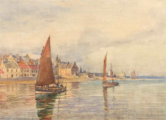 James Gilmour (1885-1937) - 1910 Watercolour, Sailing along the Coast