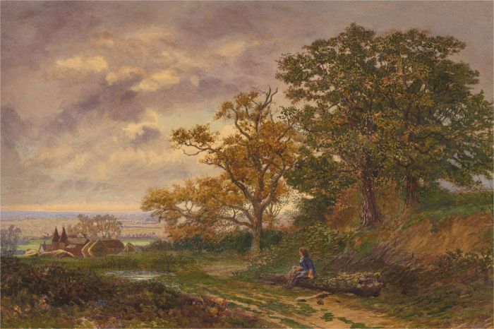 Attrib. William Clarke Eddington (fl.1860-1885) - Watercolour, Autumn Landscape