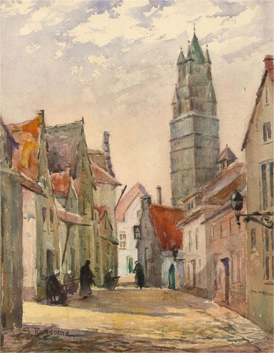 S. Ransome - Early 20th Century Watercolour, The Lace-Makers, Bruges, Belgium