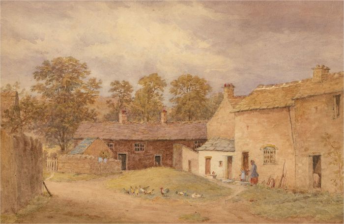 Early 19th Century Watercolour - Chickens In The Farmyard