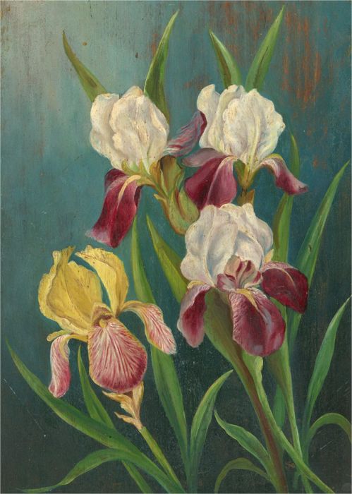 Double-Sided 20th Century Oil - Orchids and a House
