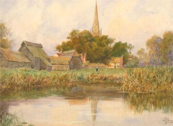 John Joseph Potts (1844-1933) - Watercolour, Hemingford Abbots Church