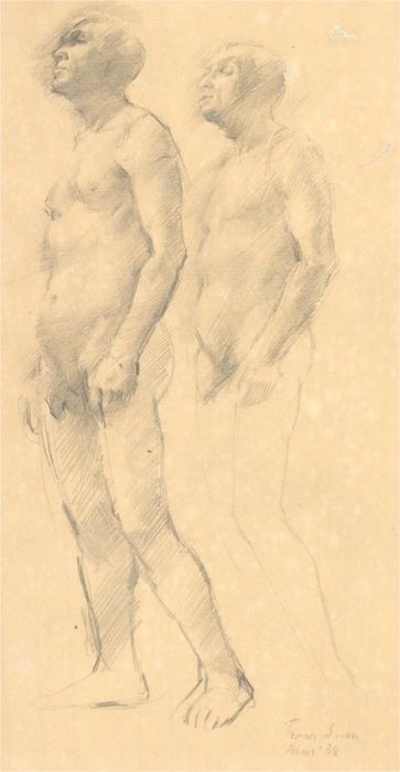 1938 Graphite Drawing - Study of Two Nudes