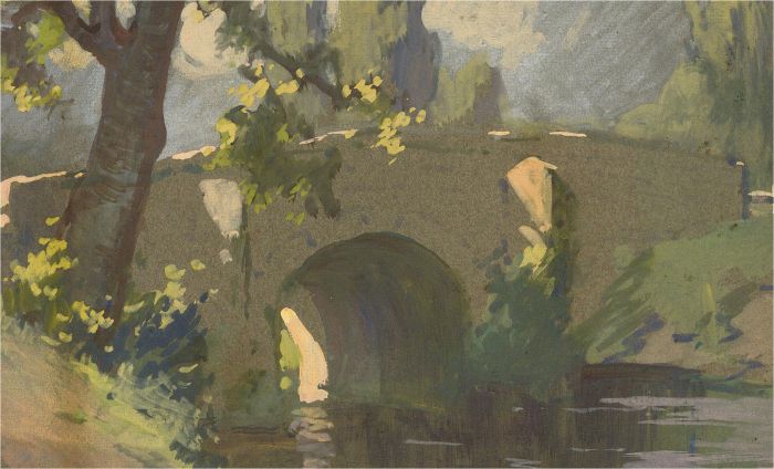 1923 Gouache - Bridge Across The River