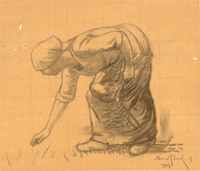 Anne Pinel - Signed 1903 Charcoal Drawing, Study of a Figure