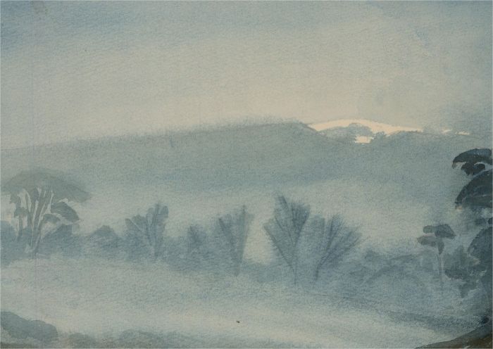 Kim - Signed 1977 Watercolour, Landscape in Blue