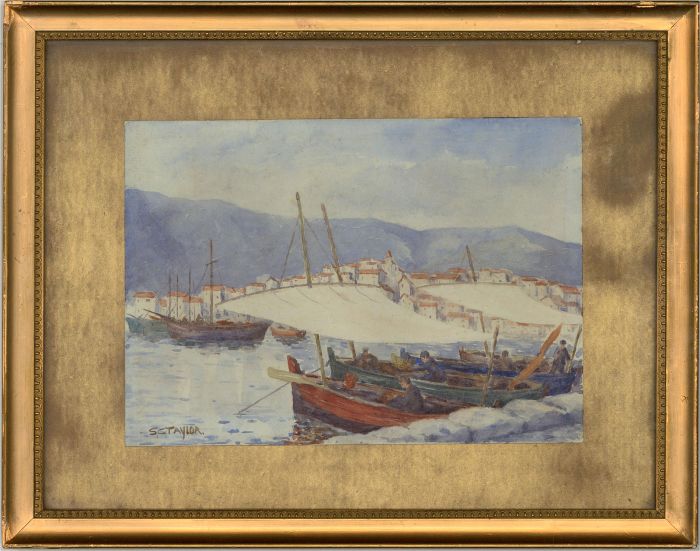 S.C. Taylor - 20th Century Watercolour, Fishing Boats in Port