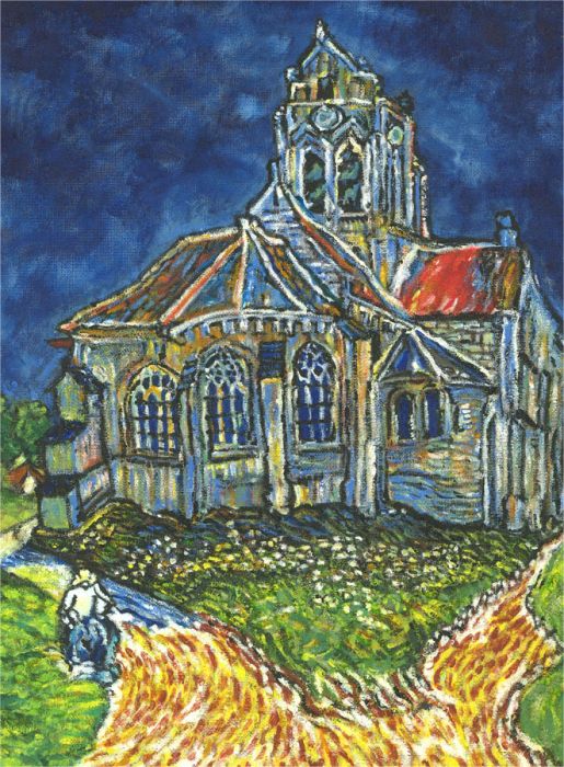 After Van Gogh - Contemporary Oil, The Church At Auvers