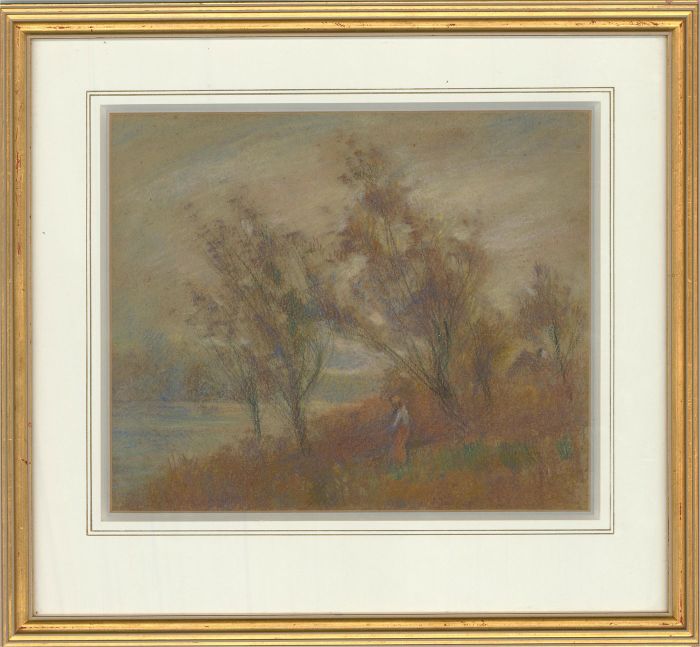 Early 20th Century Pastel - Windy Scene with Figure