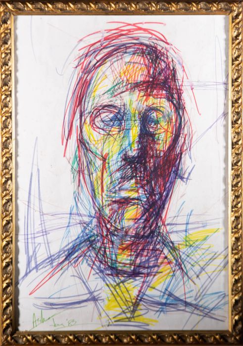 Asher - 1983 Coloured Pen, Head of a Man
