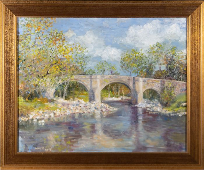 Mayes - 2015 Oil, River Landscape with Arch Bridge