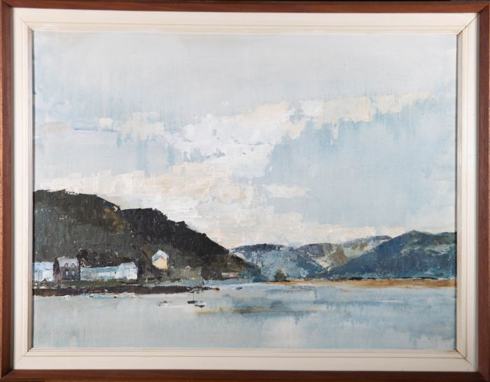 20th Century Oil - Coastal Village View with Boats