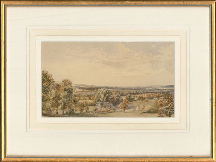 Late 19th Century Watercolour - Panoramic Landscape with Cottage