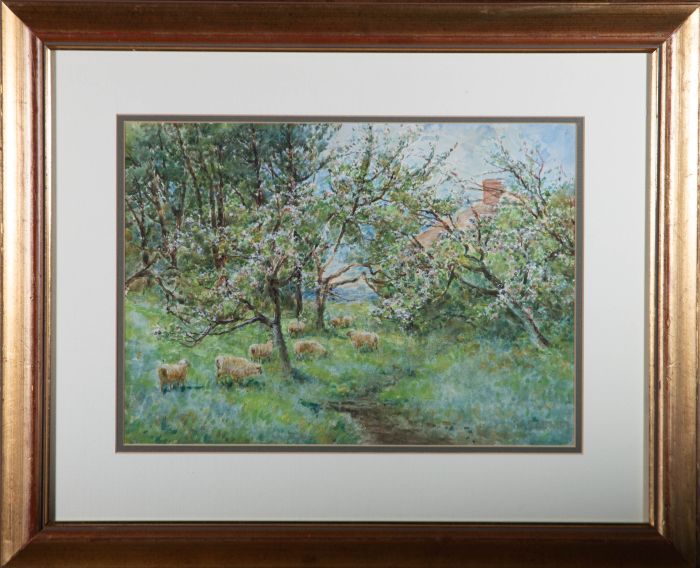 Florence A. Saltmer (act. 1882-1908) - Watercolour, The Orchard