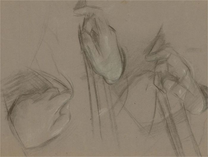 Giorgio Matteo Aicardi (1891-1985) - Charcoal Drawing, Studies of Hands