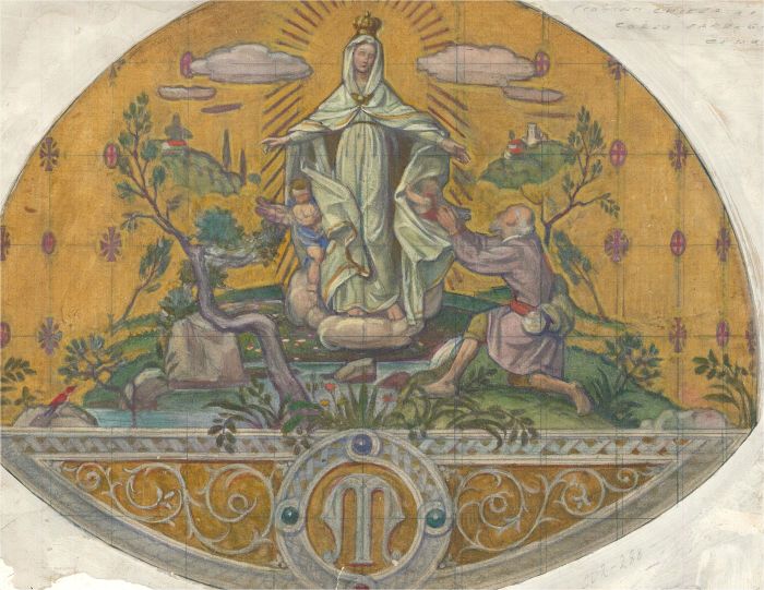 Giorgio Matteo Aicardi (1891-1985) - Watercolour, Fresco Study, Madonna
