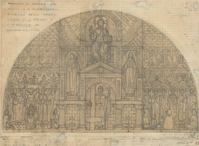 Giorgio Matteo Aicardi (1891-1985) - Graphite Drawing, Fresco Study for a Church