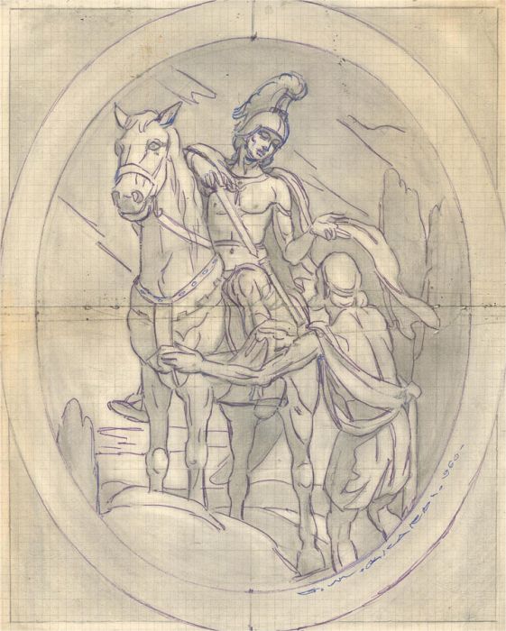 Giorgio Matteo Aicardi (1891-1985) - 1960 Pen and Ink Drawing, Classical Soldier