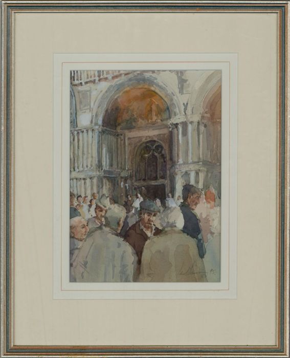 Paul Banning (b.1934) RI, RSMA - 1995 Watercolour, Sunday Morning Chat, Venice