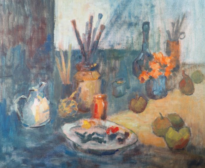 Barbara Doyle (b.1917) - 20th Century Oil, In the Studio with Apples & Pears