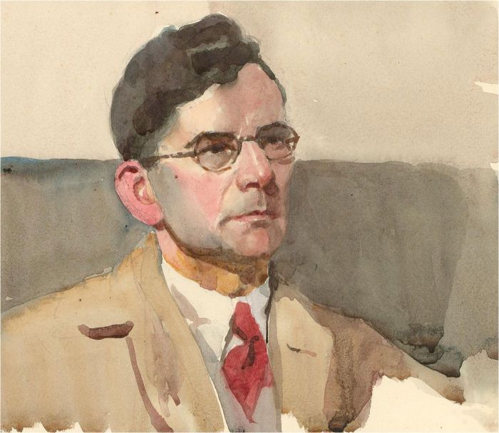 Alexandra E. Layfield - Mid 20th Century Watercolour, Gentleman with Red Necktie