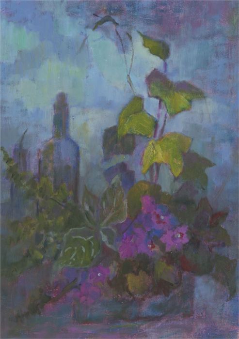 Barbara Doyle (b.1917) - Contemporary Oil, Flowers and Bottle