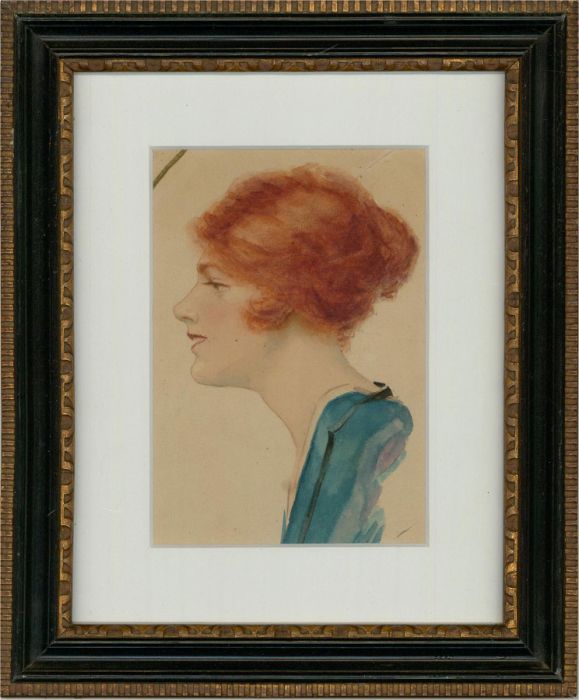 Stanley Engel - Framed Early 20th Century Watercolour, Woman with Red Hair