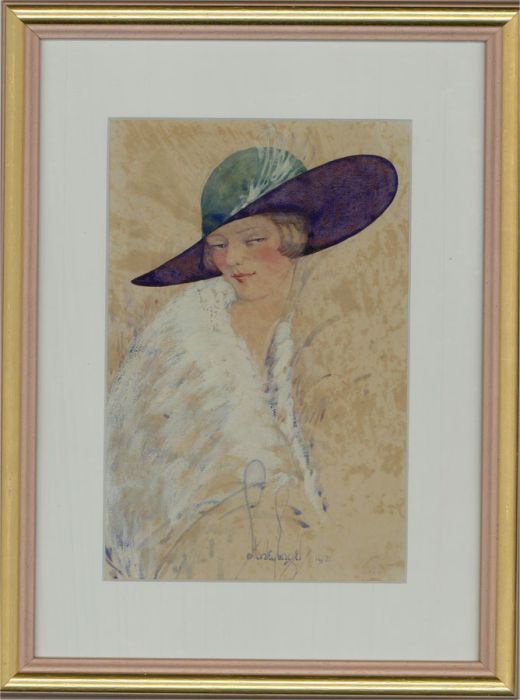 Stanley Engel - Framed 1921 Watercolour, Bright Young Thing