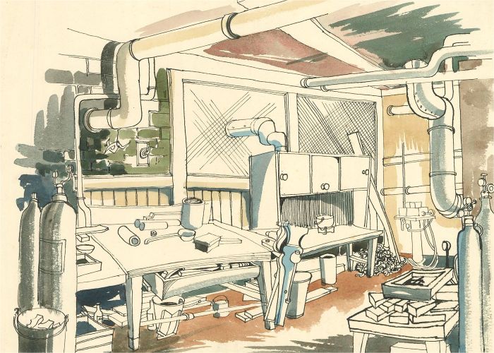 Ray J. Weston - 20th Century Pen and Ink Drawing, Metalwork Shop