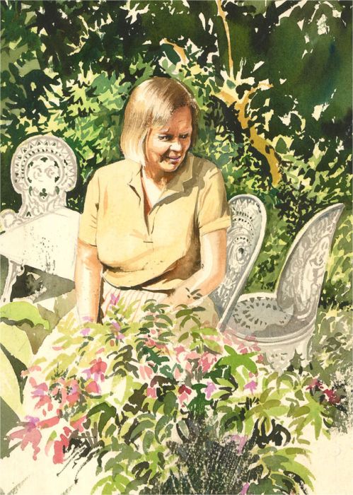 Ray J. Weston - 20th Century Watercolour, Sitting in the Garden