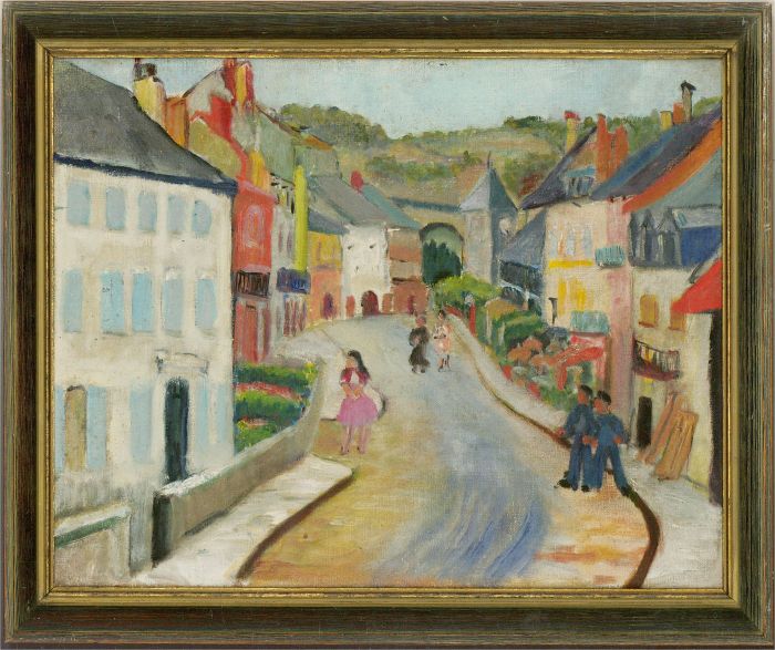 Marie Parmeter - Naive 20th Century Oil, French Street Scene