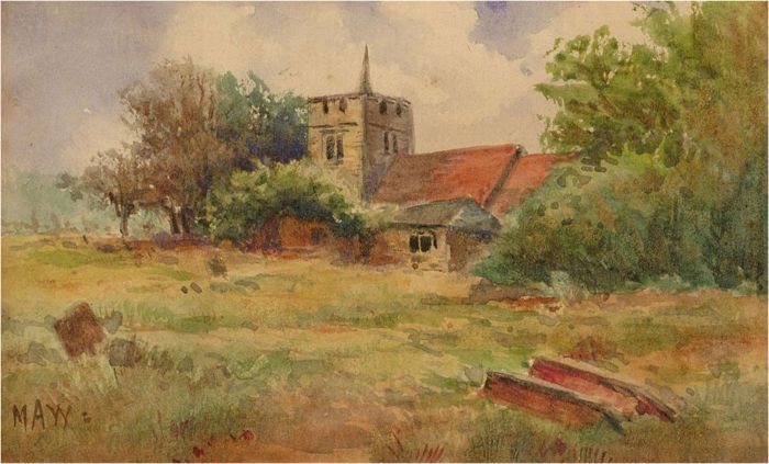 May - Miniature Early 20th Century Watercolour, Village Church