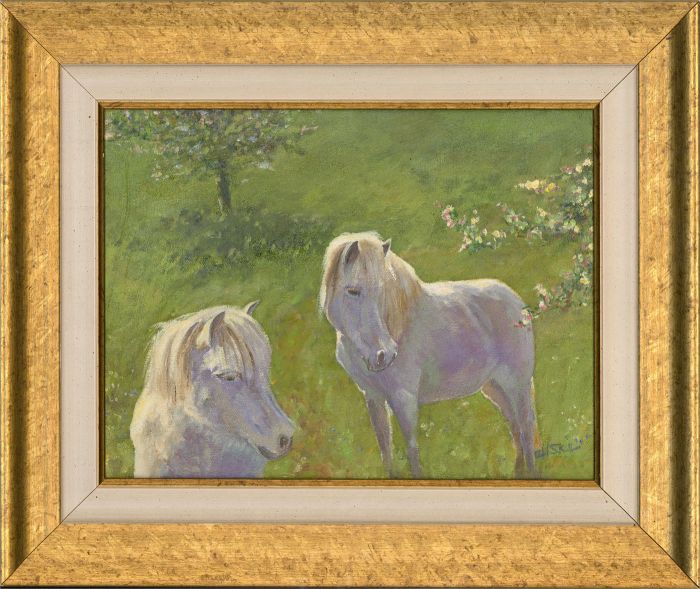 Alistair Kilburn (b.1936) - 2004 Oil, Ponies and Apple Blossom