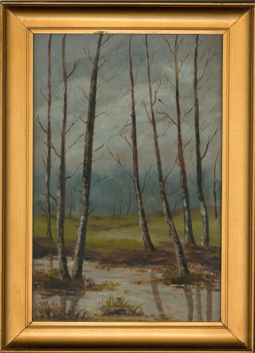 Early 20th Century Oil - Forest Winter Trees