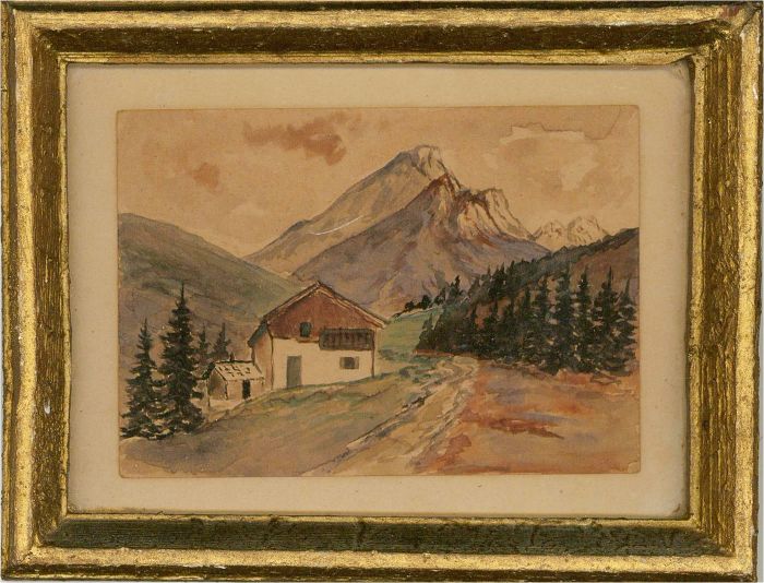 Mid 20th Century Watercolour - Canadian Mountain Lodge