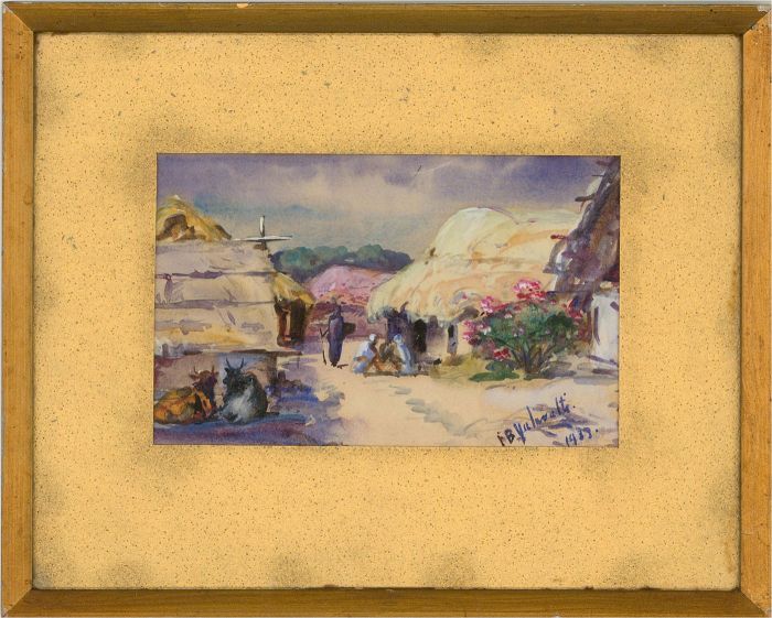 F.B. Yalavatti - 1933 Watercolour, African Village