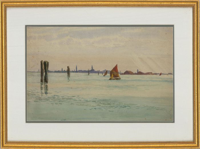 I.S.L. - Early 20th Century Watercolour, Venetian Scene with Boats