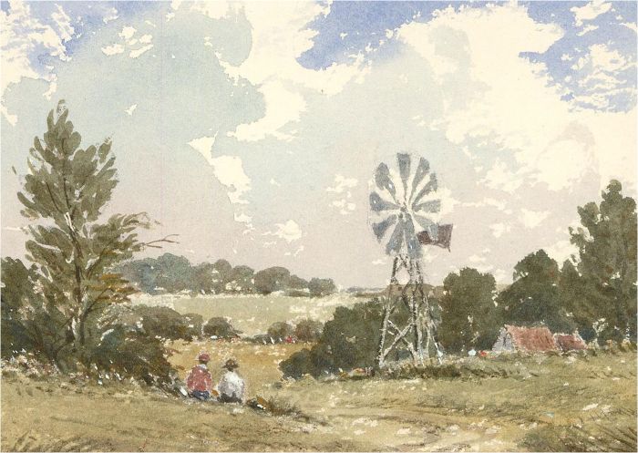 John Weston Gough (1929-2019) - 20th Century Watercolour, Figures in a Field