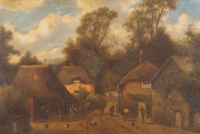 Charles Vickers (1821-1895) - For Restoration Late 19thC Oil, Rural Village